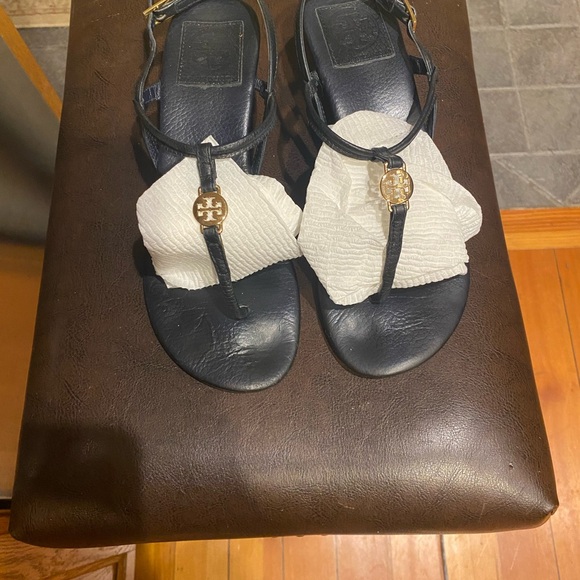 Tory Burch Leather Wedge Slingback Sandals  Size 7.5-8 - Picture 3 of 13